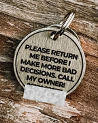 Pet Tag in Solid Brushed Brass with Deeply Engraved Bold Lettering You Can Both See and Feel