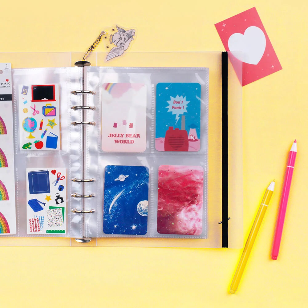 Photocard Binder and Refill Sleeves Set for K-Pop Collections, A5 6-Hole File with 25 Standard and 5 Larger Sleeves