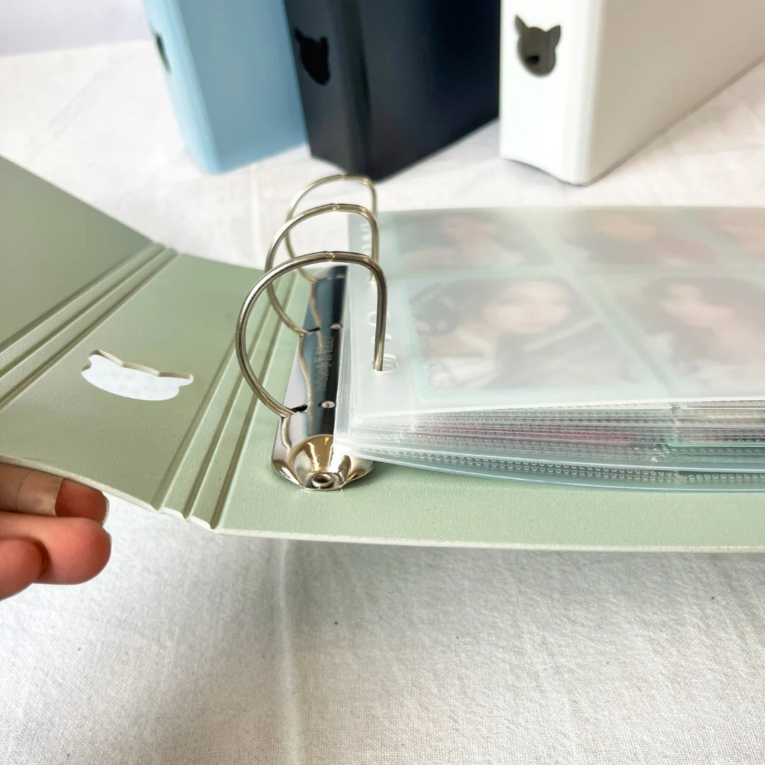 Photocard Binder in A5 Extra-Wide Format with a Minimalist Hardcover and Cat Cutout for Shelf Access