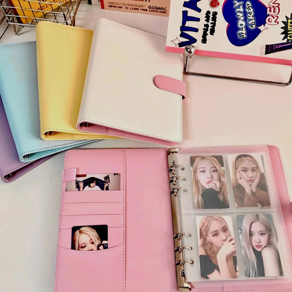 Photocard Binder with PU Leather Cover, 6 O-Ring Design and Optional 20 Four-Pocket A5 Inner Sheets