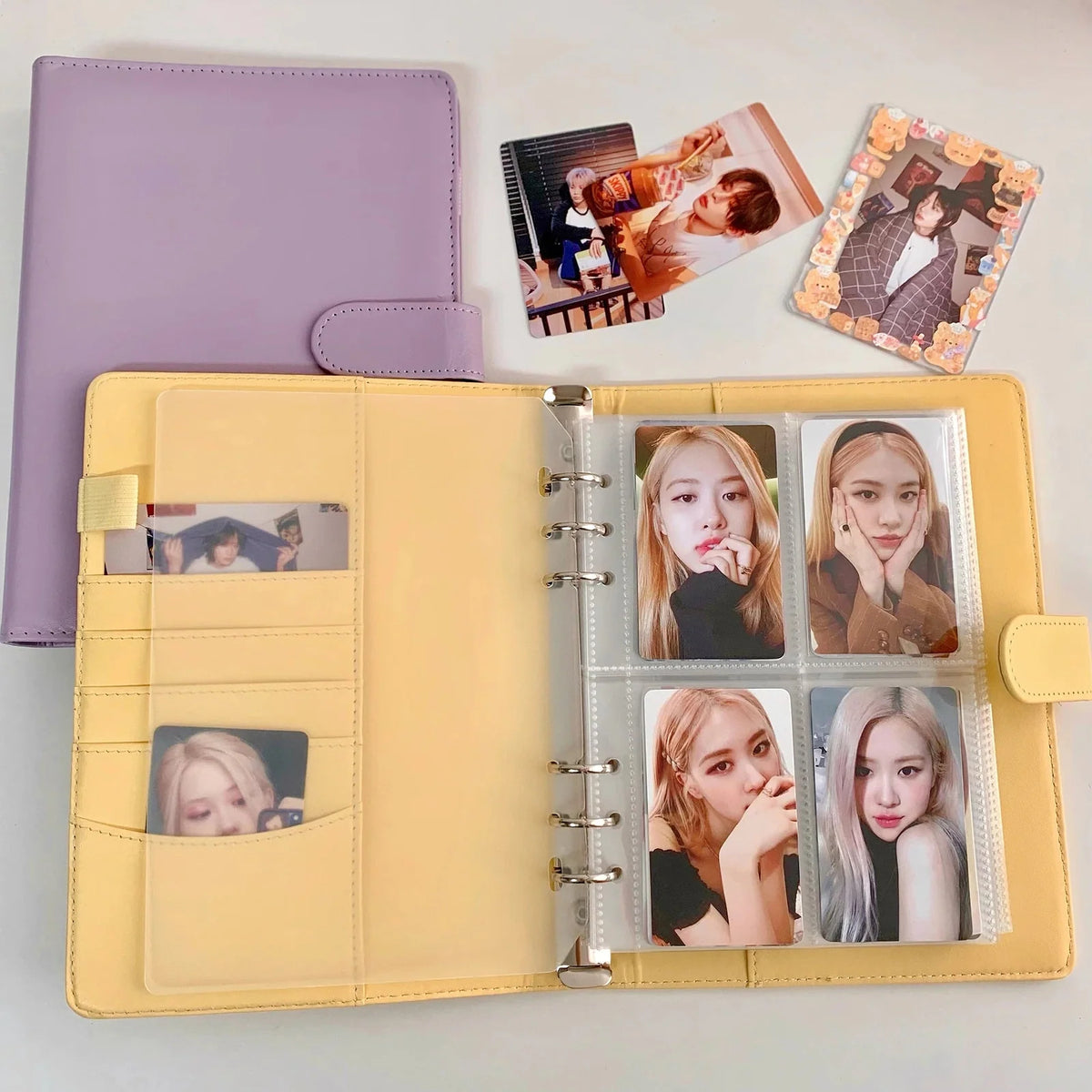 Photocard Binder with PU Leather Cover, 6 O-Ring Design and Optional 20 Four-Pocket A5 Inner Sheets