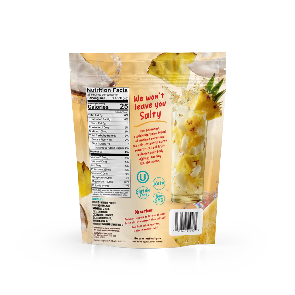 Pineapple Coconut Electrolyte Mix Sweetened with Real Fruit for Flavorful Water After Workouts