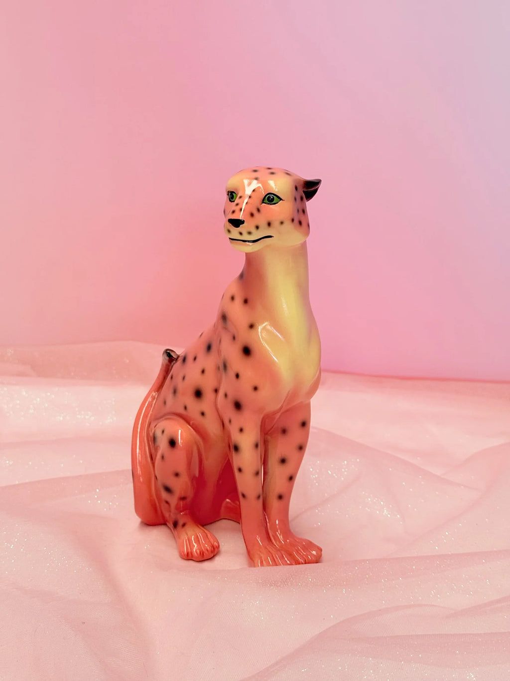 Pink Leopard Statue in Handcrafted Resin for Playful Home Decor and Big Cat Enthusiast Displays