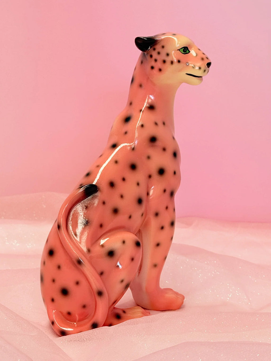 Pink Leopard Statue in Handcrafted Resin for Playful Home Decor and Big Cat Enthusiast Displays