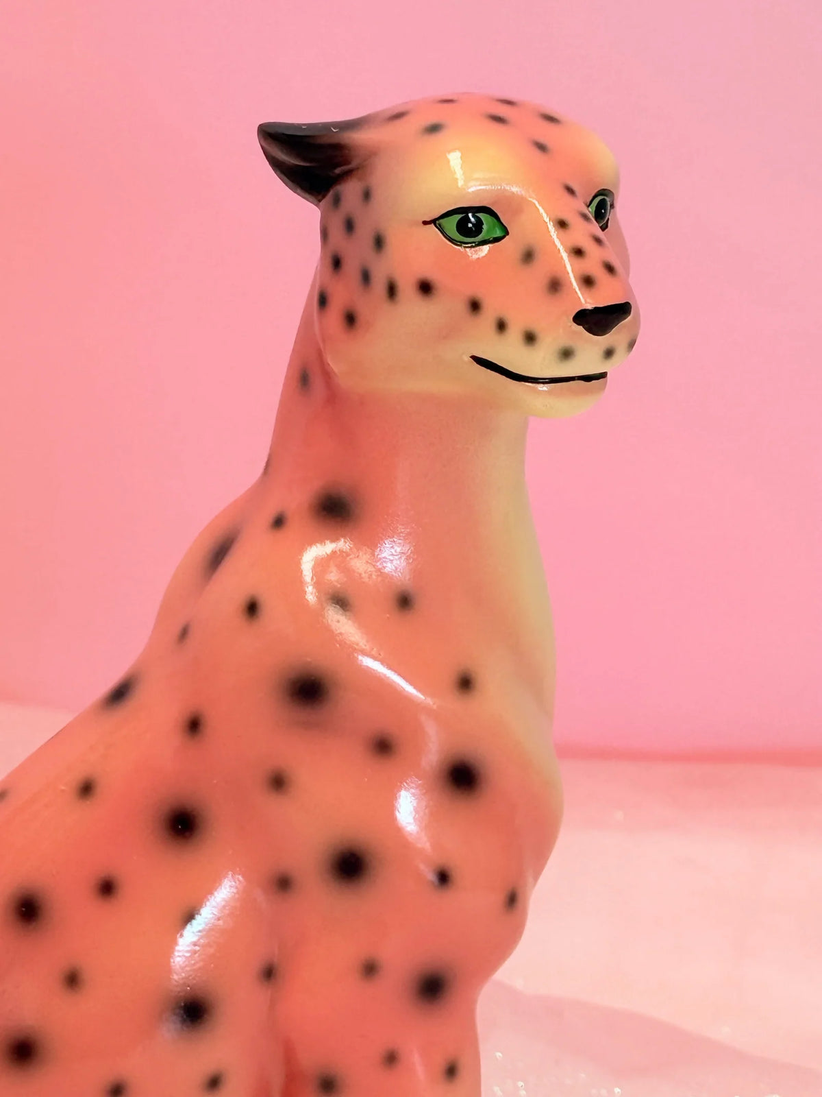 Pink Leopard Statue in Handcrafted Resin for Playful Home Decor and Big Cat Enthusiast Displays