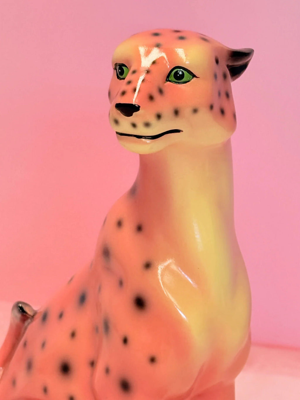 Pink Leopard Statue in Handcrafted Resin for Playful Home Decor and Big Cat Enthusiast Displays