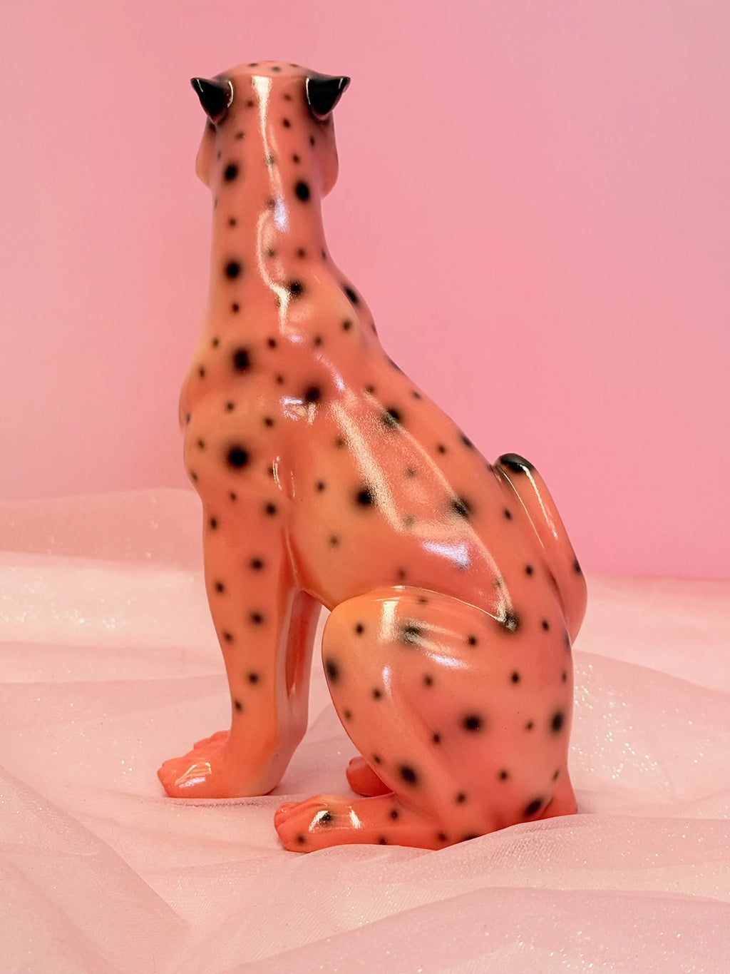 Pink Leopard Statue in Handcrafted Resin for Playful Home Decor and Big Cat Enthusiast Displays