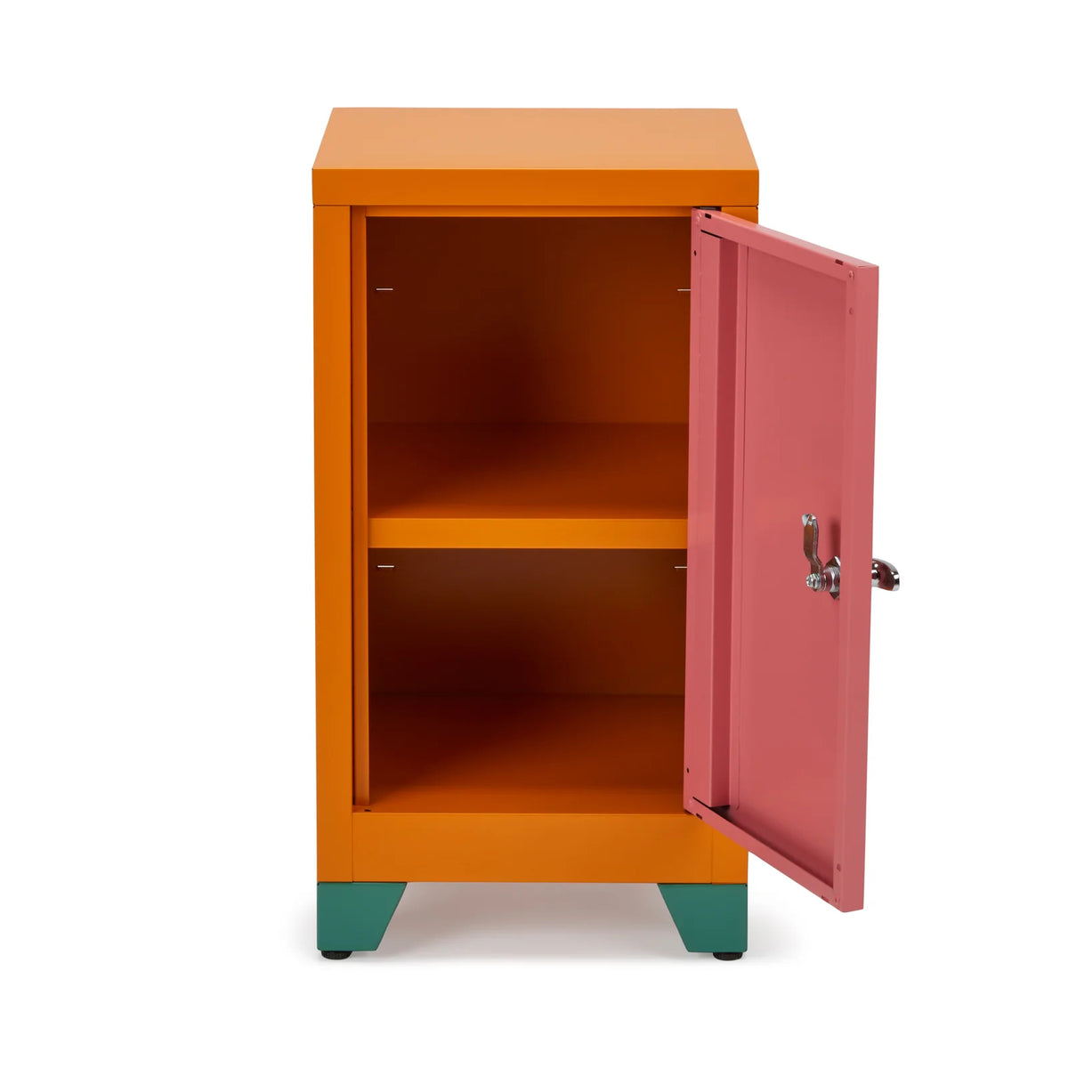 Pink Metal Locker and Side Table in Powder-Coated Steel with an Adjustable Shelf and Keyed Handle
