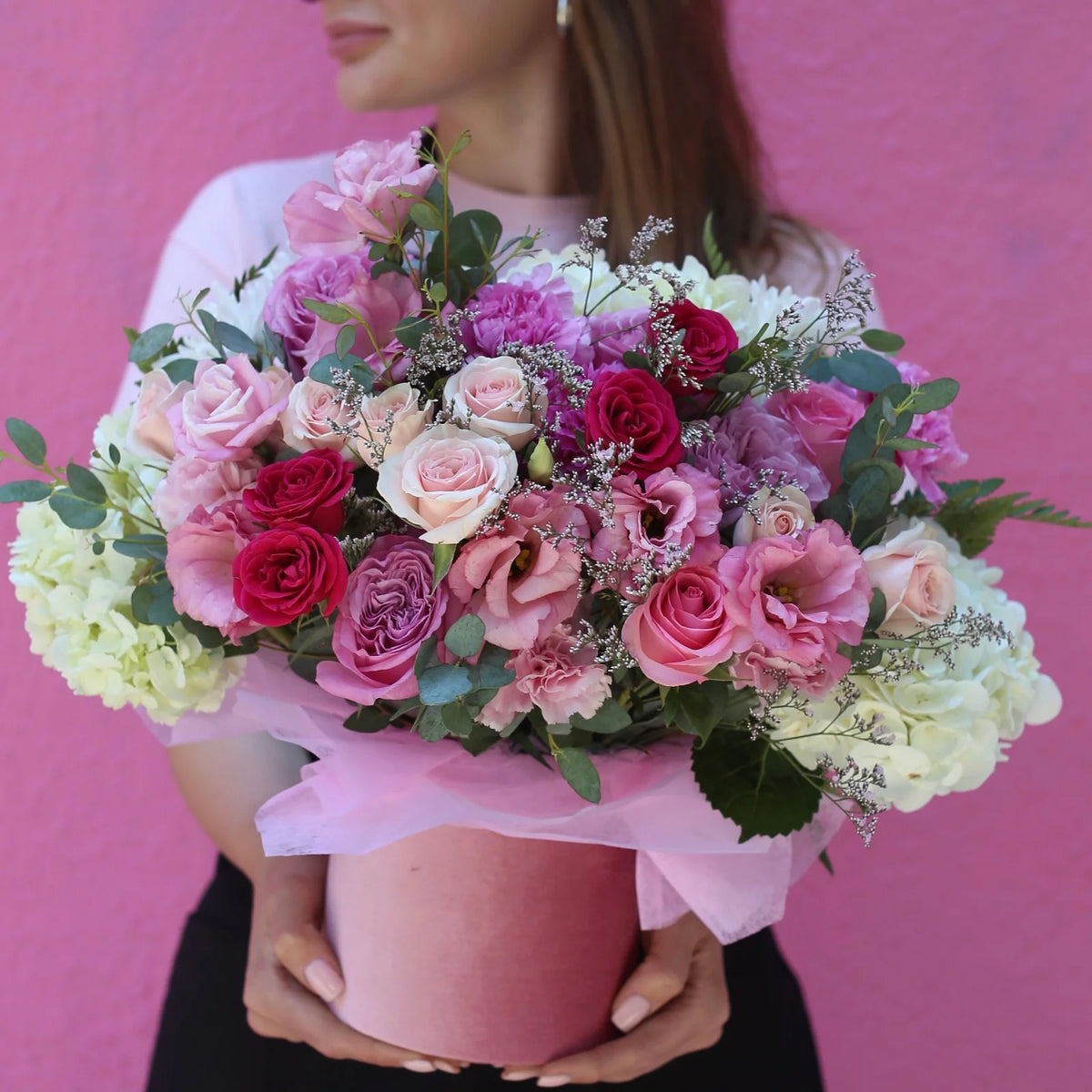 Pink Rose Flower Box Arrangement, Handcrafted