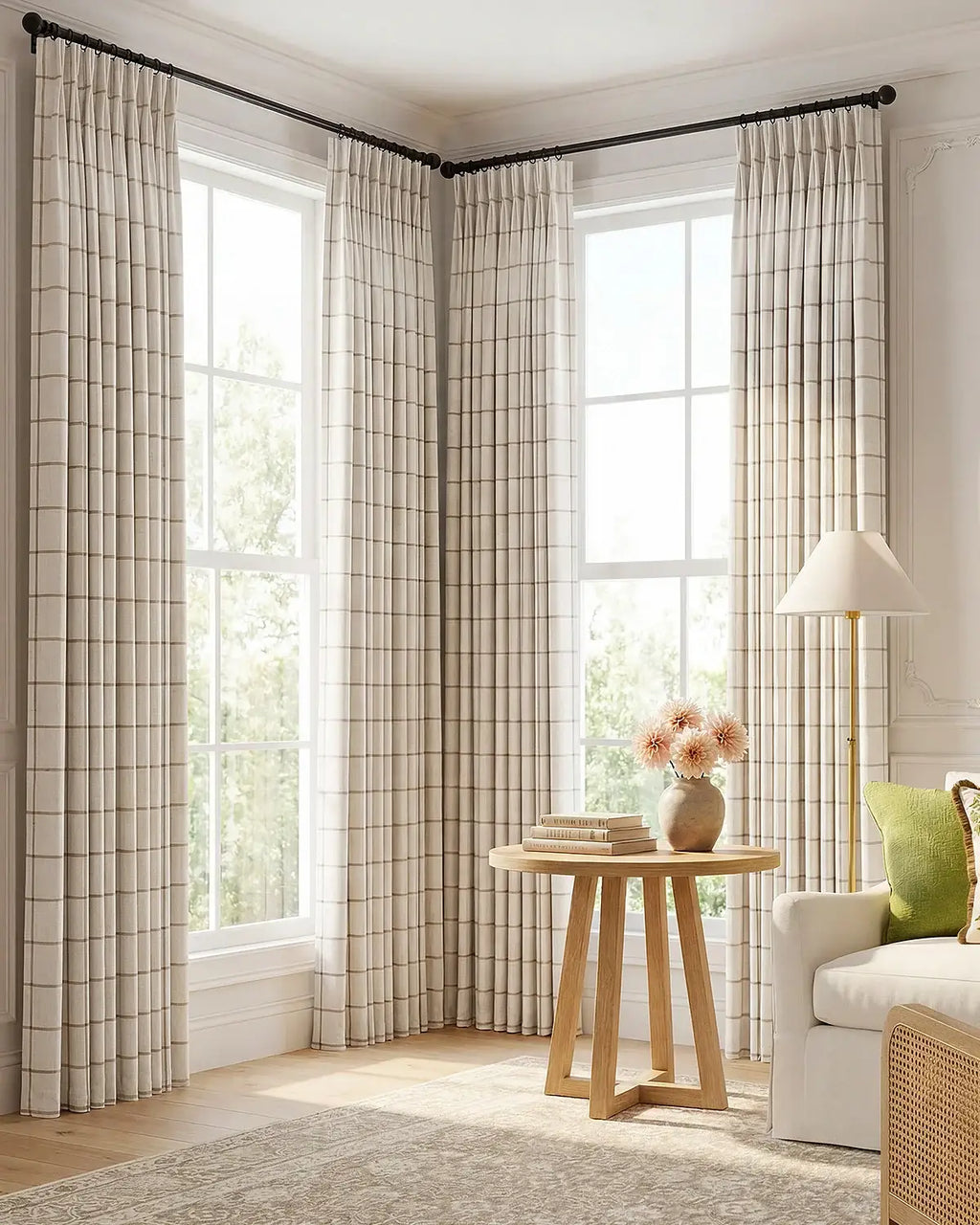 Plaid Linen Blend Pinch Pleat Curtains
