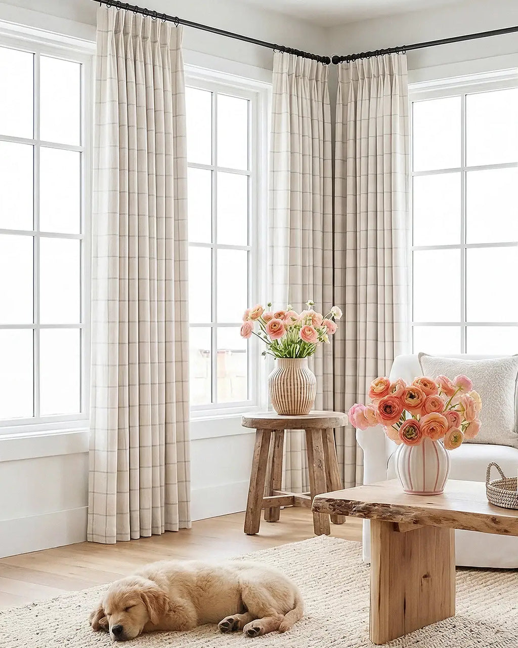 Plaid Linen Blend Pinch Pleat Curtains