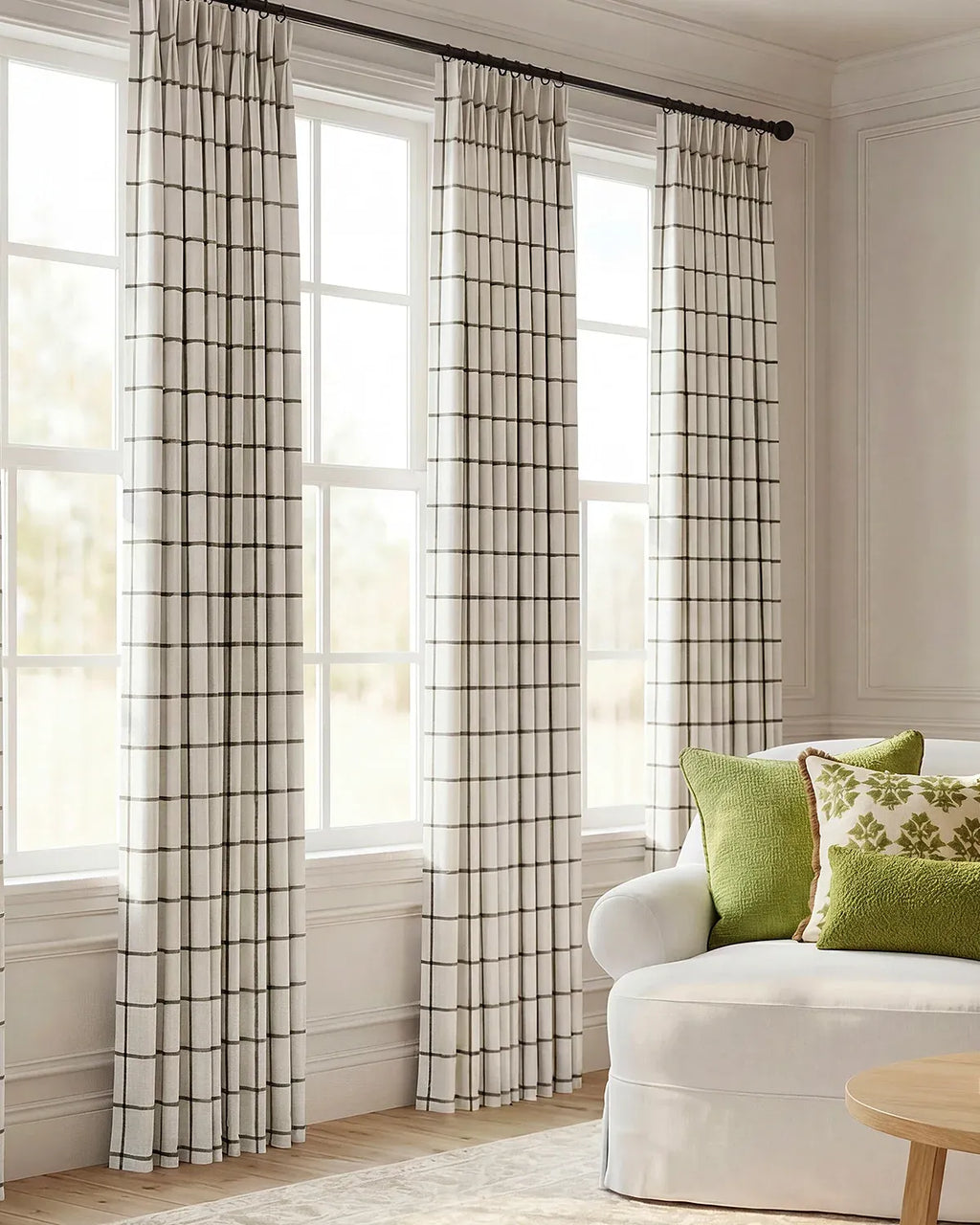 Plaid Linen Blend Pinch Pleat Curtains