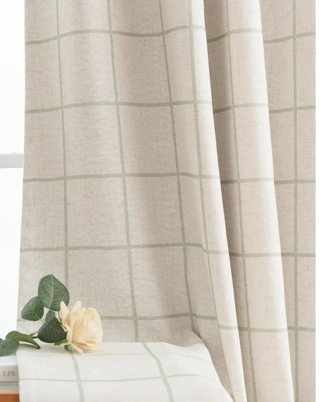 Plaid Linen Blend Pinch Pleat Curtains