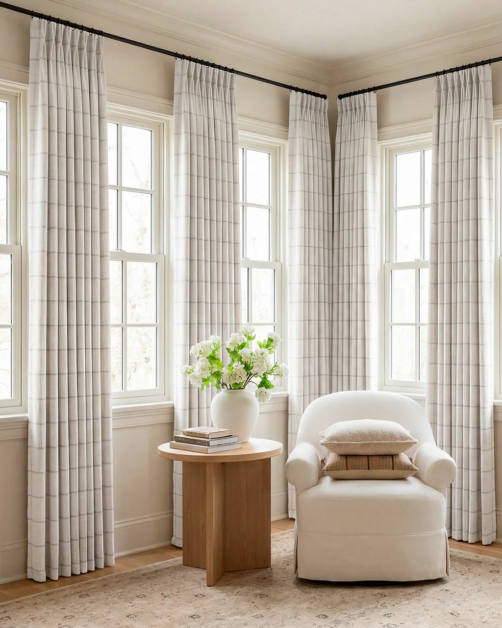 Plaid Linen Blend Pinch Pleat Curtains