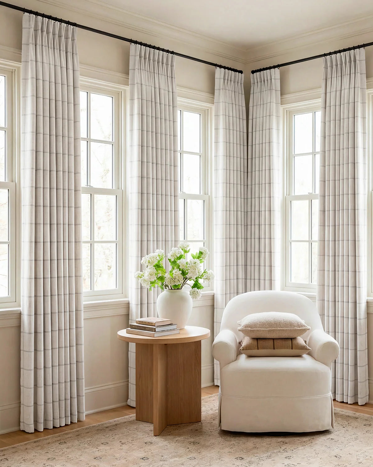 Plaid Linen Blend Pinch Pleat Curtains
