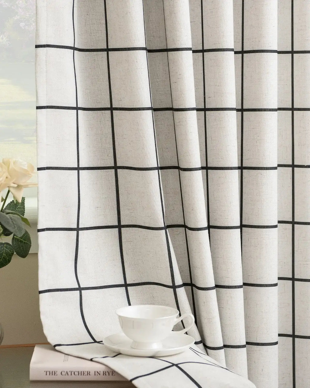 Plaid Linen Blend Pinch Pleat Curtains