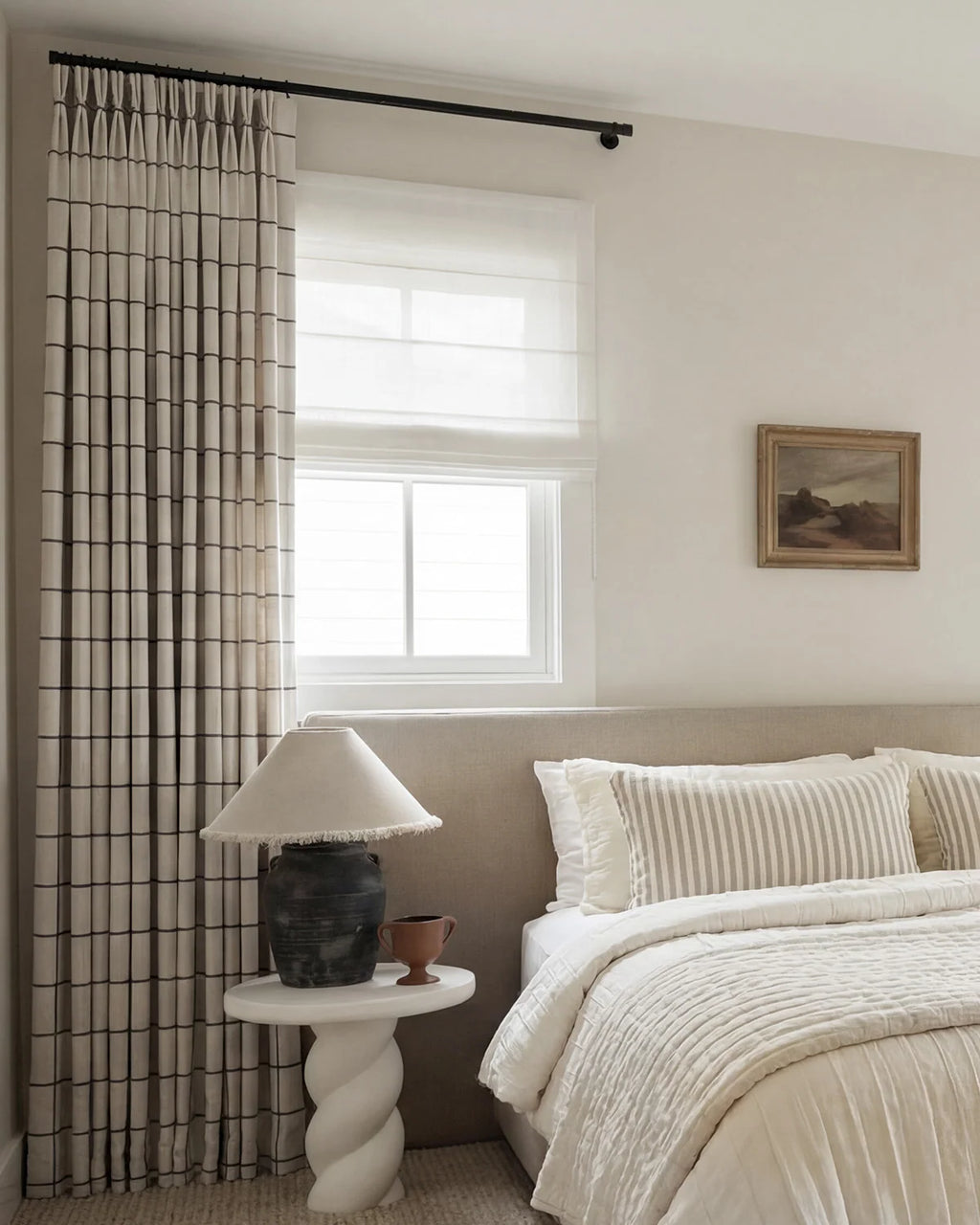 Plaid Linen Blend Pinch Pleat Curtains