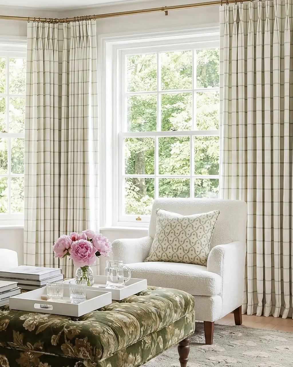 Plaid Linen Blend Pinch Pleat Curtains
