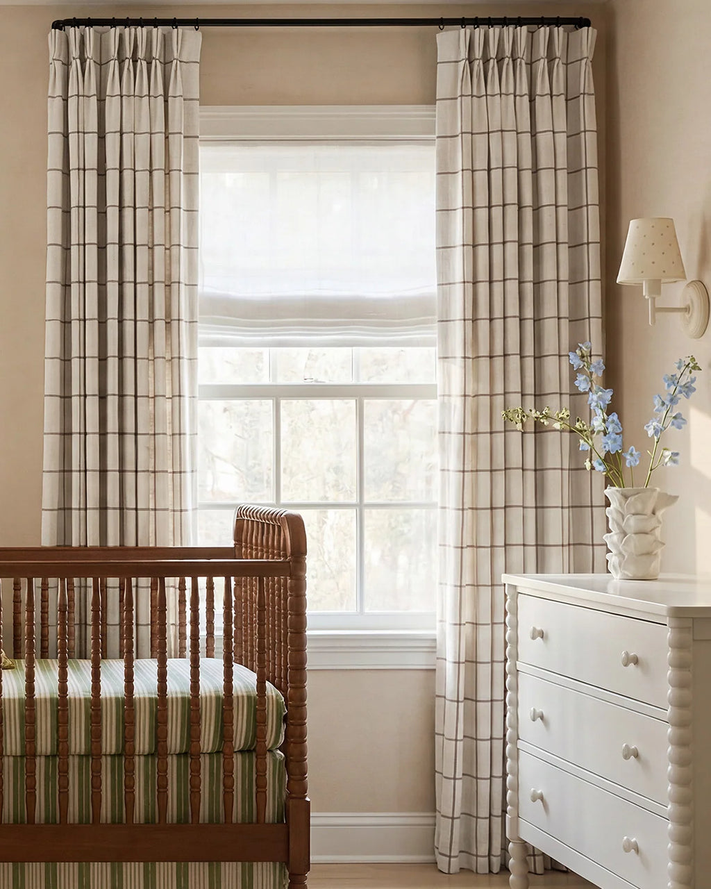 Plaid Linen Blend Pinch Pleat Curtains