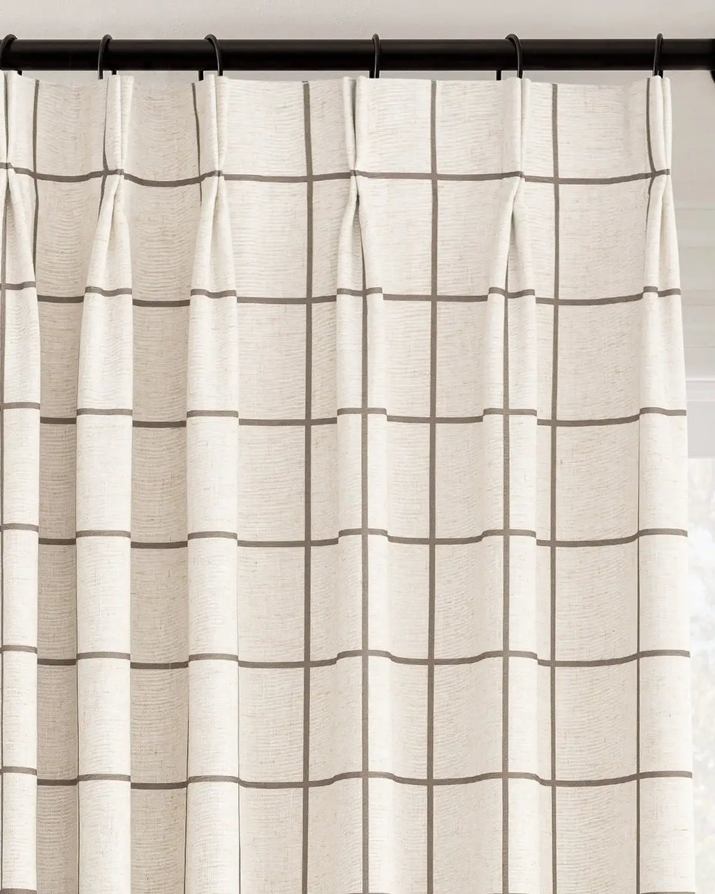 Plaid Linen Blend Pinch Pleat Curtains