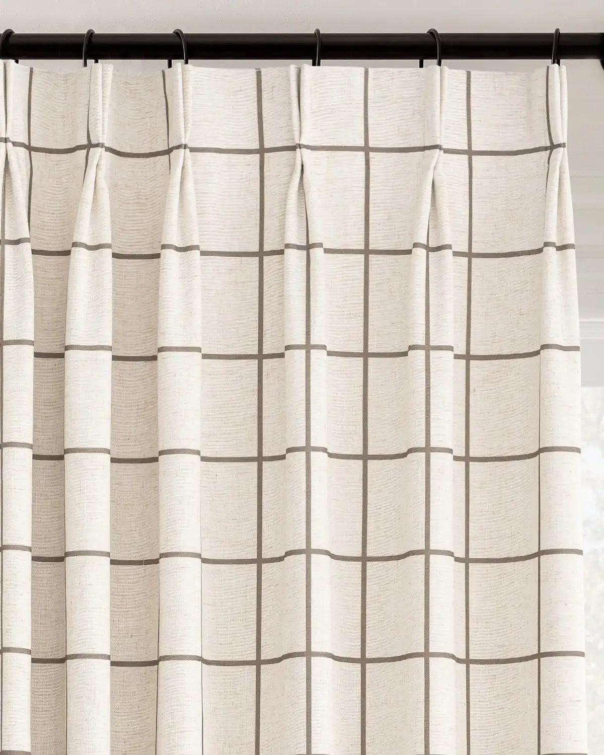Plaid Linen Blend Pinch Pleat Curtains
