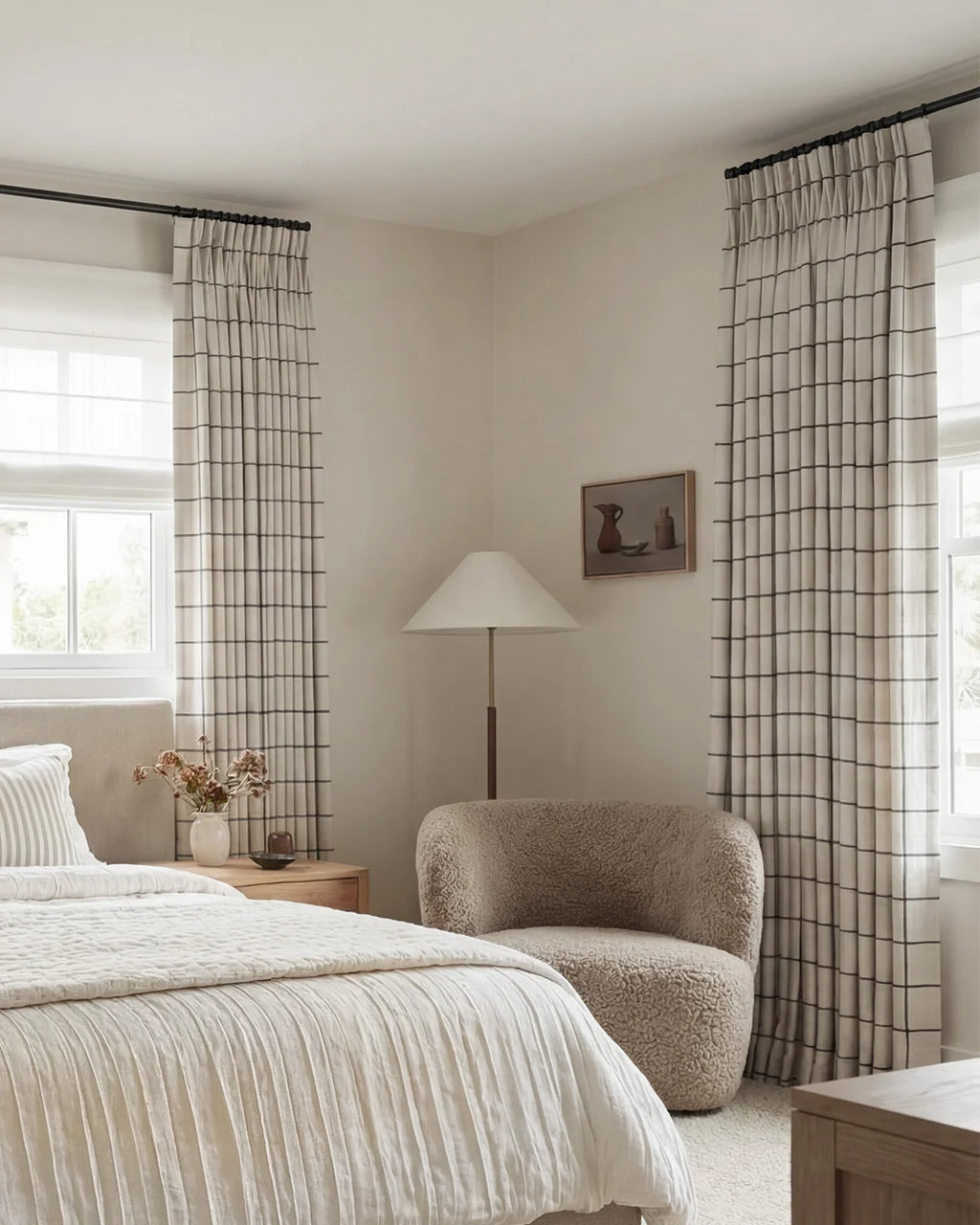 Plaid Linen Blend Pinch Pleat Curtains