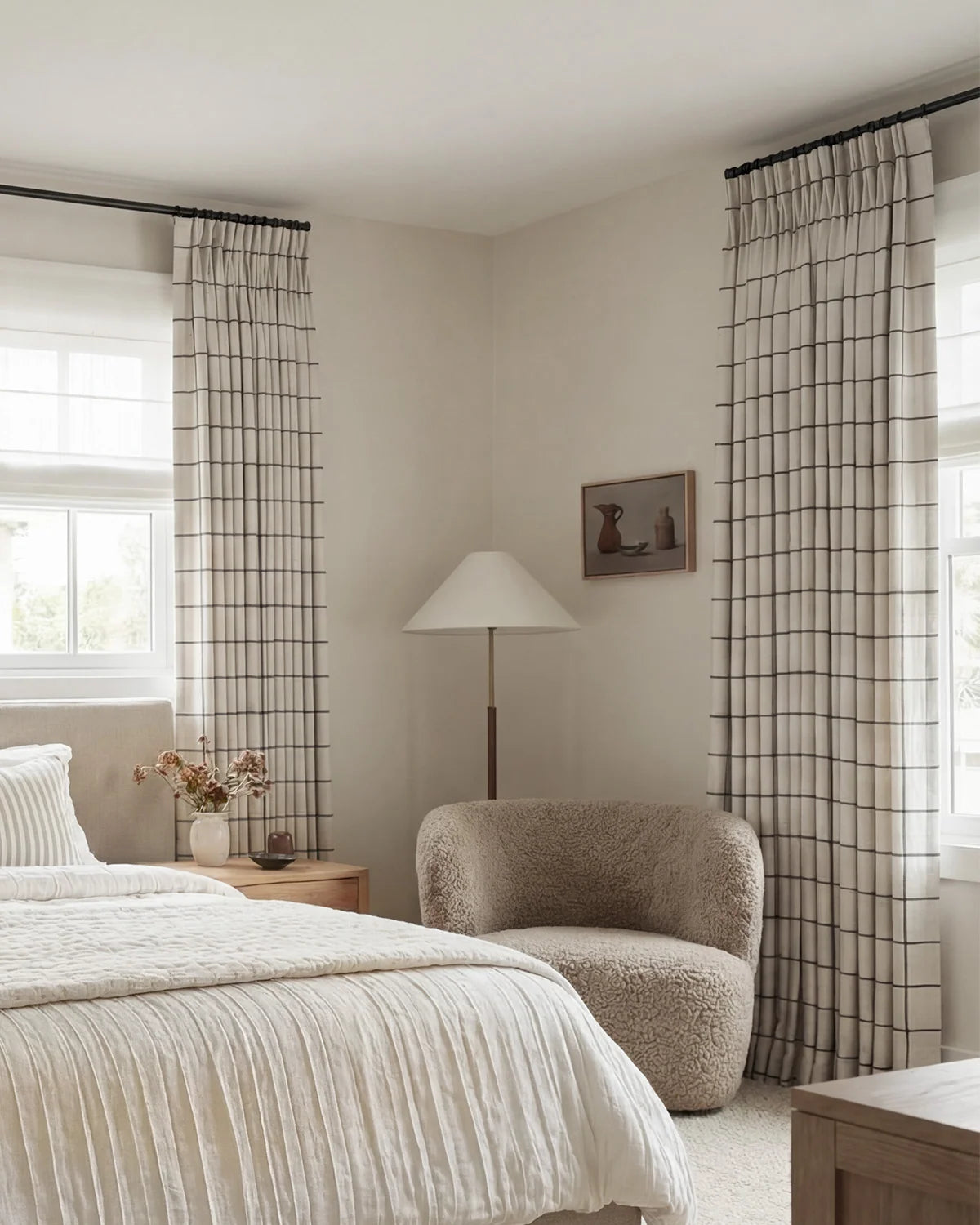 Plaid Linen Blend Pinch Pleat Curtains
