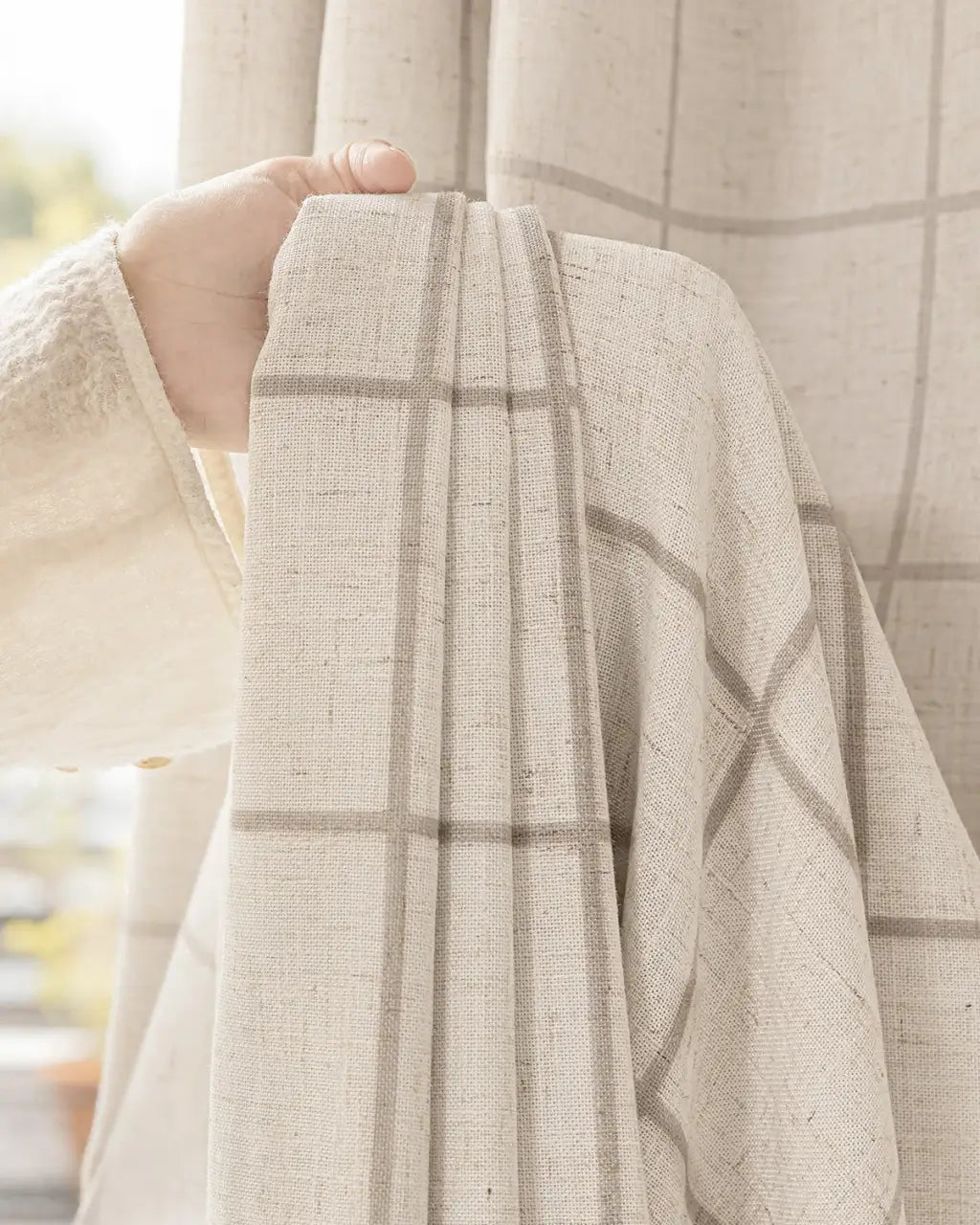 Plaid Linen Blend Pinch Pleat Curtains