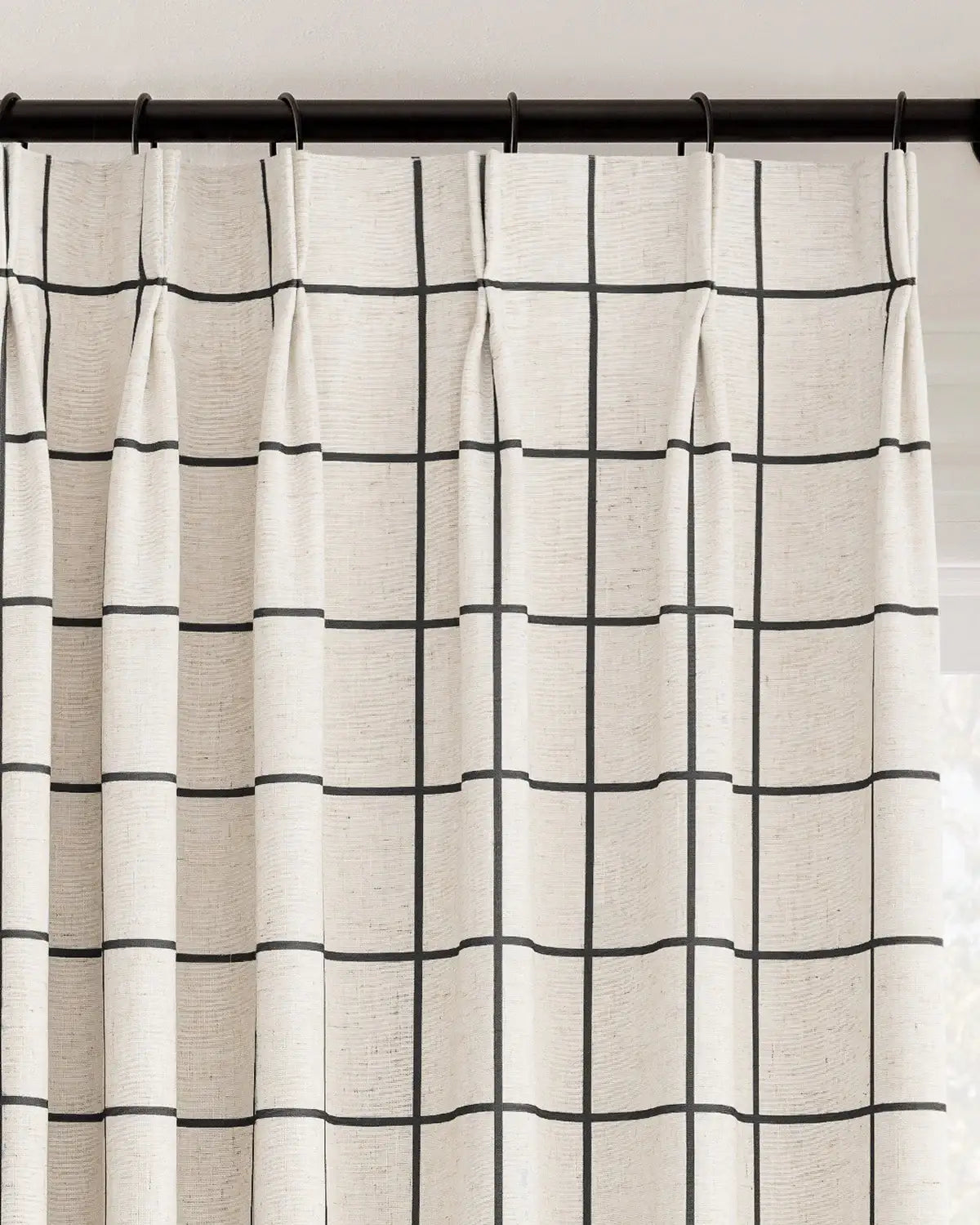 Plaid Linen Blend Pinch Pleat Curtains