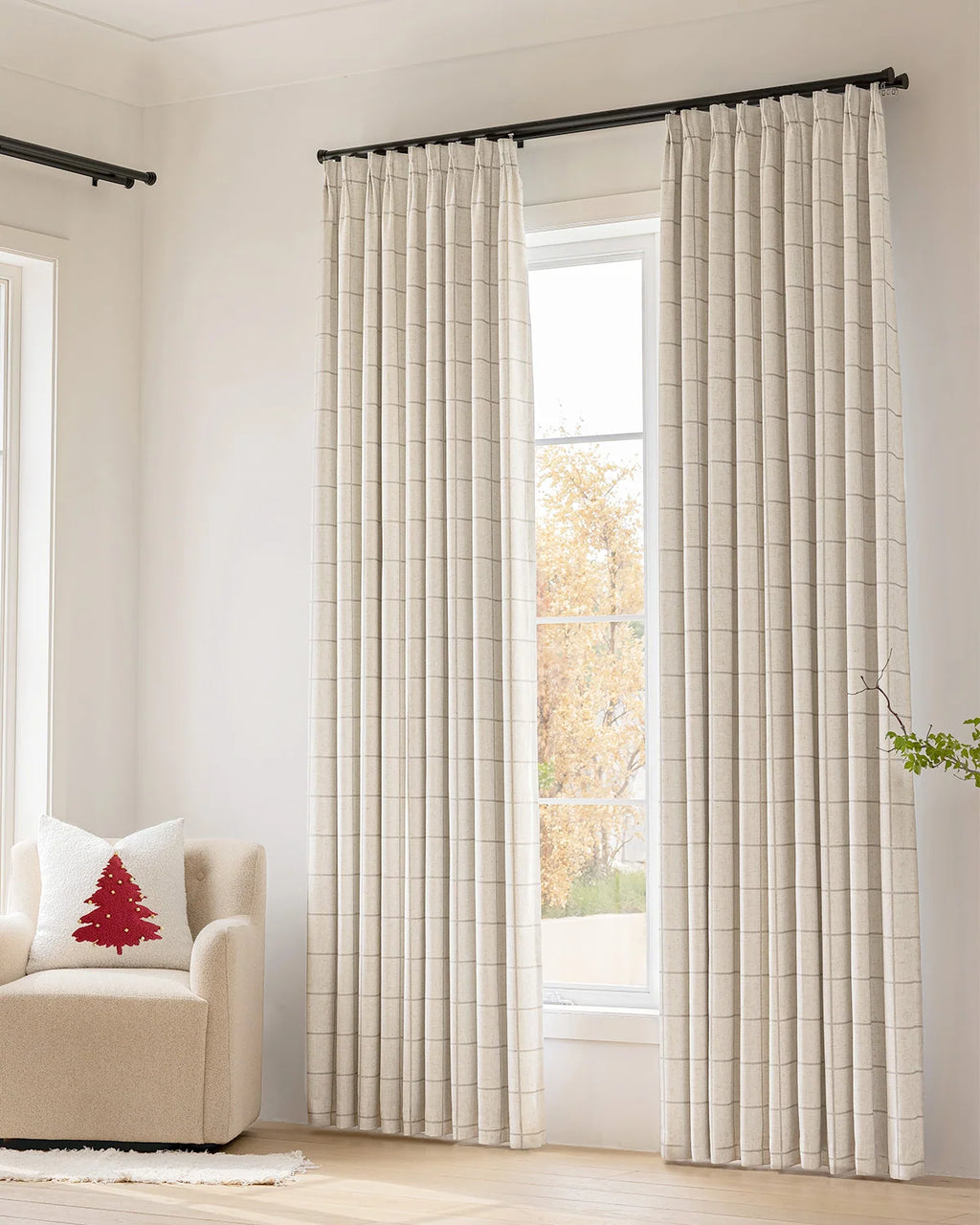 Plaid Linen Blend Pinch Pleat Curtains