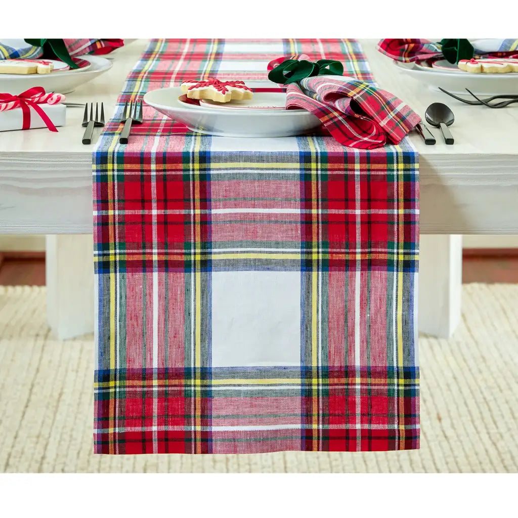 Plaid Linen Table Ru — White / 14 x 36 Inch / White / 14 x 48 Inch / White / 14 x 60 Inch / White / 14 x 72 Inch / White / 14