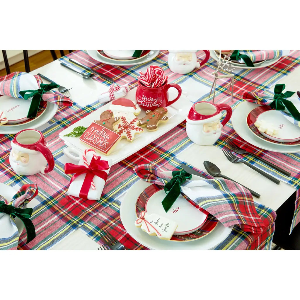 Plaid Linen Table Runner in White or Black, 14-Inch Width with Lengths from 36 to 156 Inches
