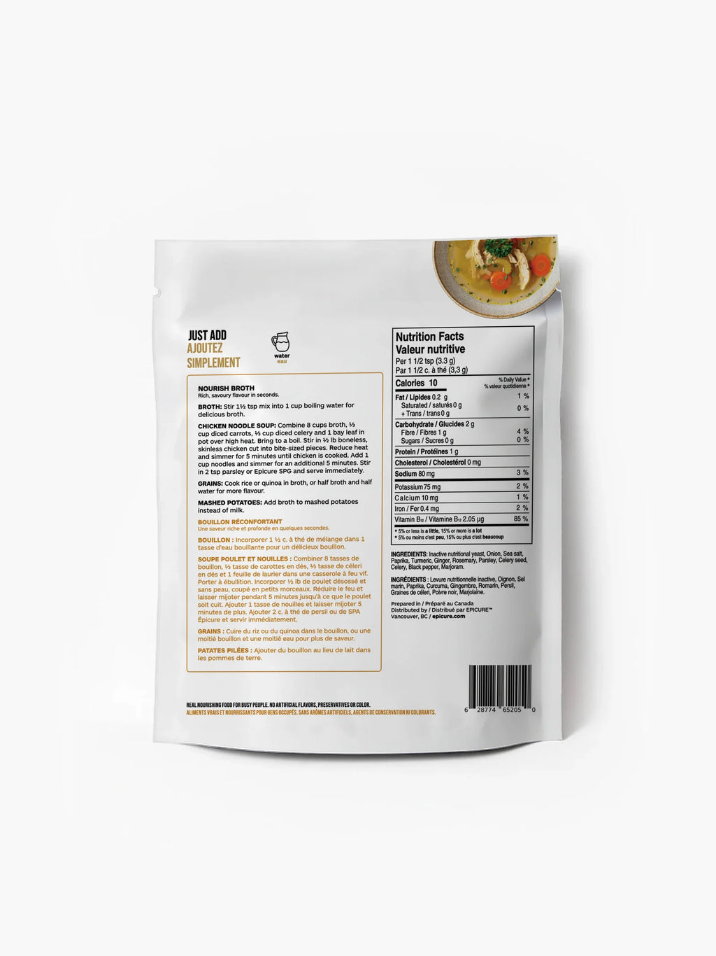 Plant-Based Broth Blend with Low Sodium and Savory Chicken Flavor for Sipping and Everyday Cooking