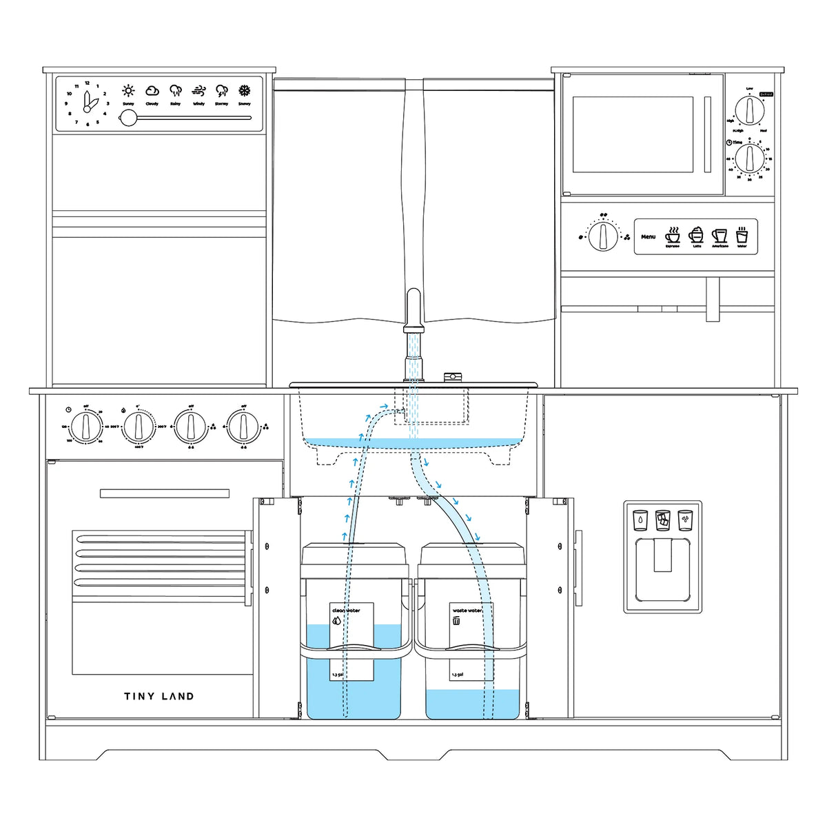 Play Kitchen with Running Water, Pretend Oven, Microwave, Coffee Station, Storage, Clock and Weather Dial