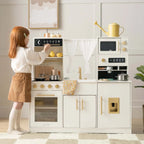 Play Kitchen with Running Water, Pretend Oven, Microwave, Coffee Station, Storage, Clock and Weather Dial