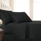 Pleated Microfiber Bed Sheet Set with 21-Inch Extra Deep Pockets for a Soft and Coordinated Bedroom — Black / King