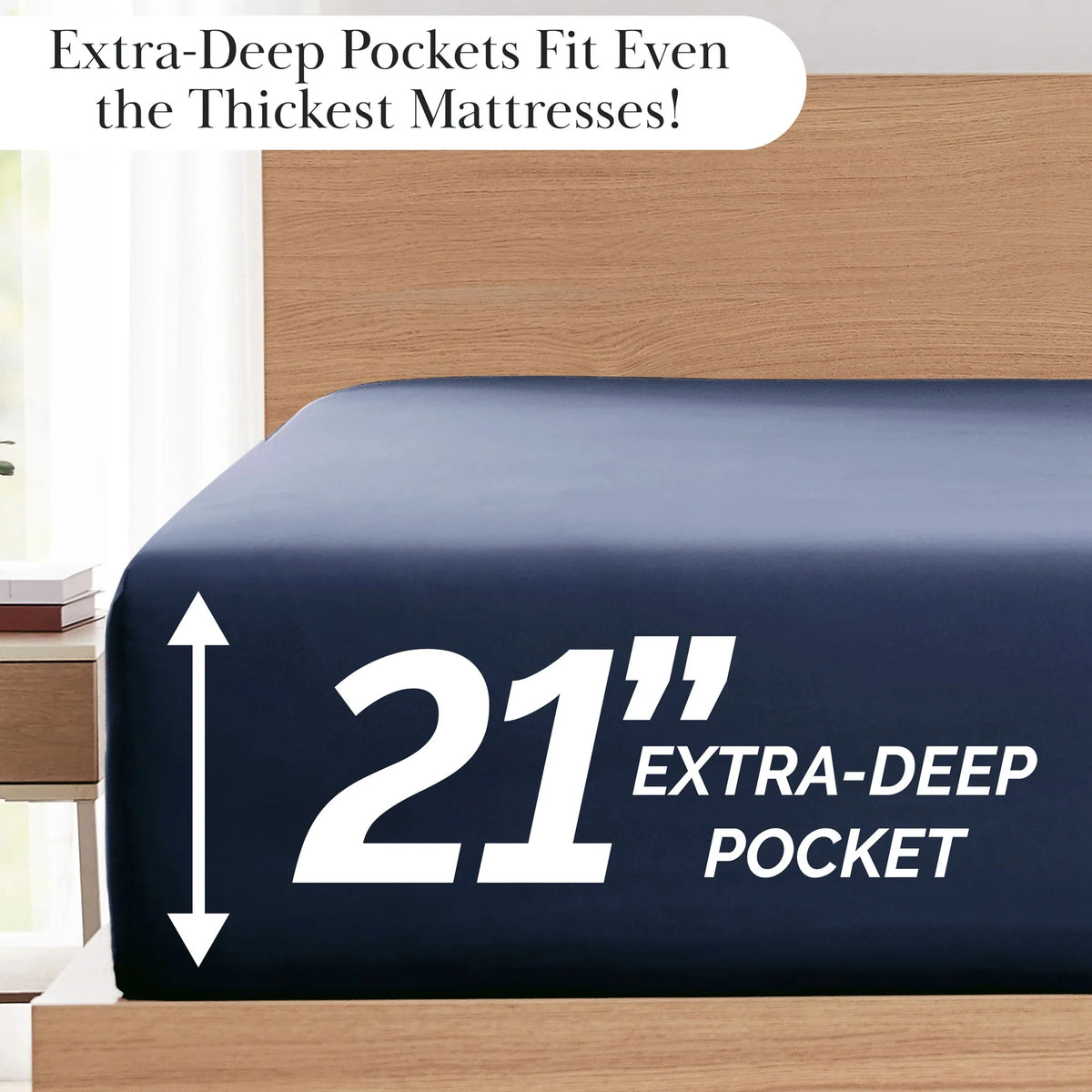 Pleated Microfiber Bed Sheet Set with 21-Inch Extra Deep Pockets for a Soft and Coordinated Bedroom — Dark Blue / King