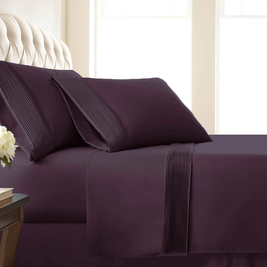 Pleated Microfiber Bed Sheet Set with 21-Inch Extra Deep Pockets for a Soft and Coordinated Bedroom — Purple / Twin