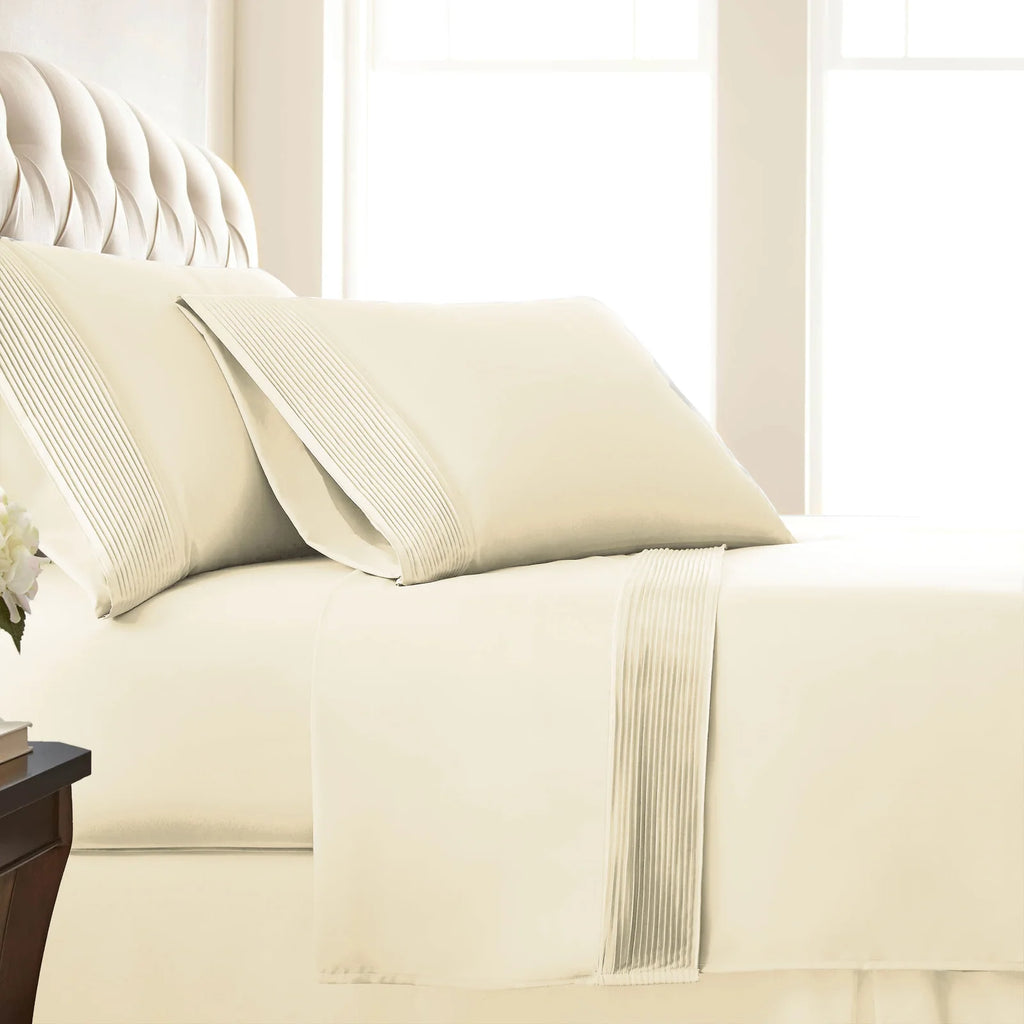 Pleated Microfiber Bed Sheet Set with 21-Inch Extra Deep Pockets for a Soft and Coordinated Bedroom — Off White / Twin XL