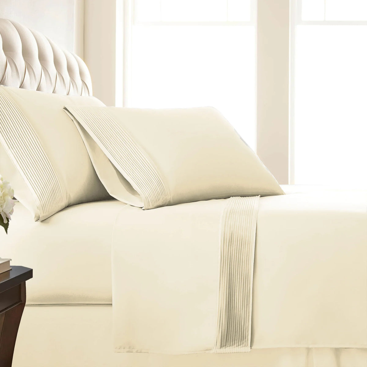 Pleated Microfiber Bed Sheet Set with 21-Inch Extra Deep Pockets for a Soft and Coordinated Bedroom — Off White / Twin XL