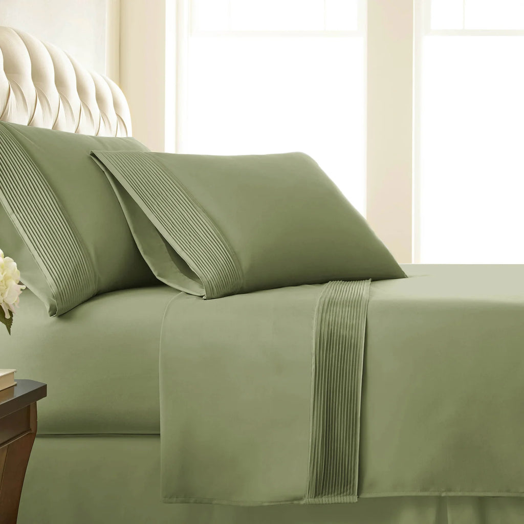 Pleated Microfiber Bed Sheet Set with 21-Inch Extra Deep — Sage Green / Twin / Sage Green / Twin XL / Sage Green / Split King