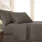 Pleated Microfiber Bed Sheet Set with 21-Inch Extra Deep Pockets for a Soft and Coordinated Bedroom — Dark Taupe / Queen