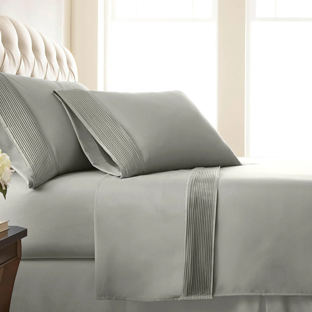 Pleated Microfiber Bed Sheet Set with 21-Inch Extra Deep Pockets for a Soft and Coordinated Bedroom — Steel Grey / Split King