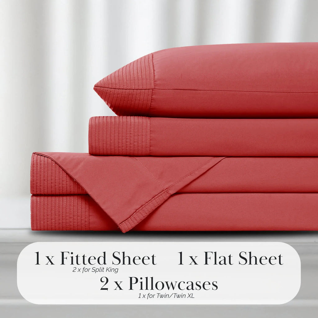 Pleated Microfiber Bed Sheet Set with 21-Inch Extra Deep Pockets for a Soft and Coordinated Bedroom — Pepper / Full