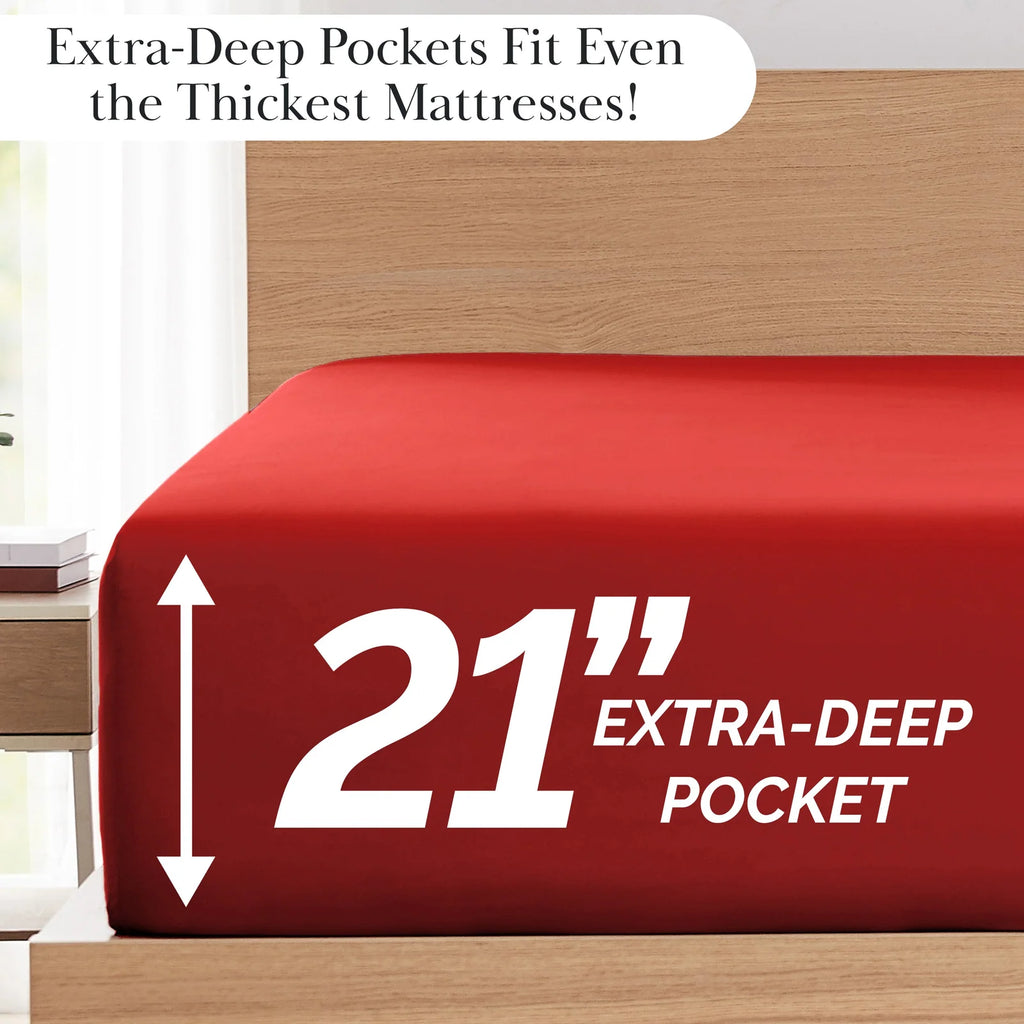 Pleated Microfiber Bed Sheet Set with 21-Inch Extra Deep Pockets for a Soft and Coordinated Bedroom — Pepper / Queen