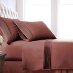 Pleated Microfiber Bed Sheet Set with 21-Inch Extra Deep Pockets for a Soft and Coordinated Bedroom — Marsala / King