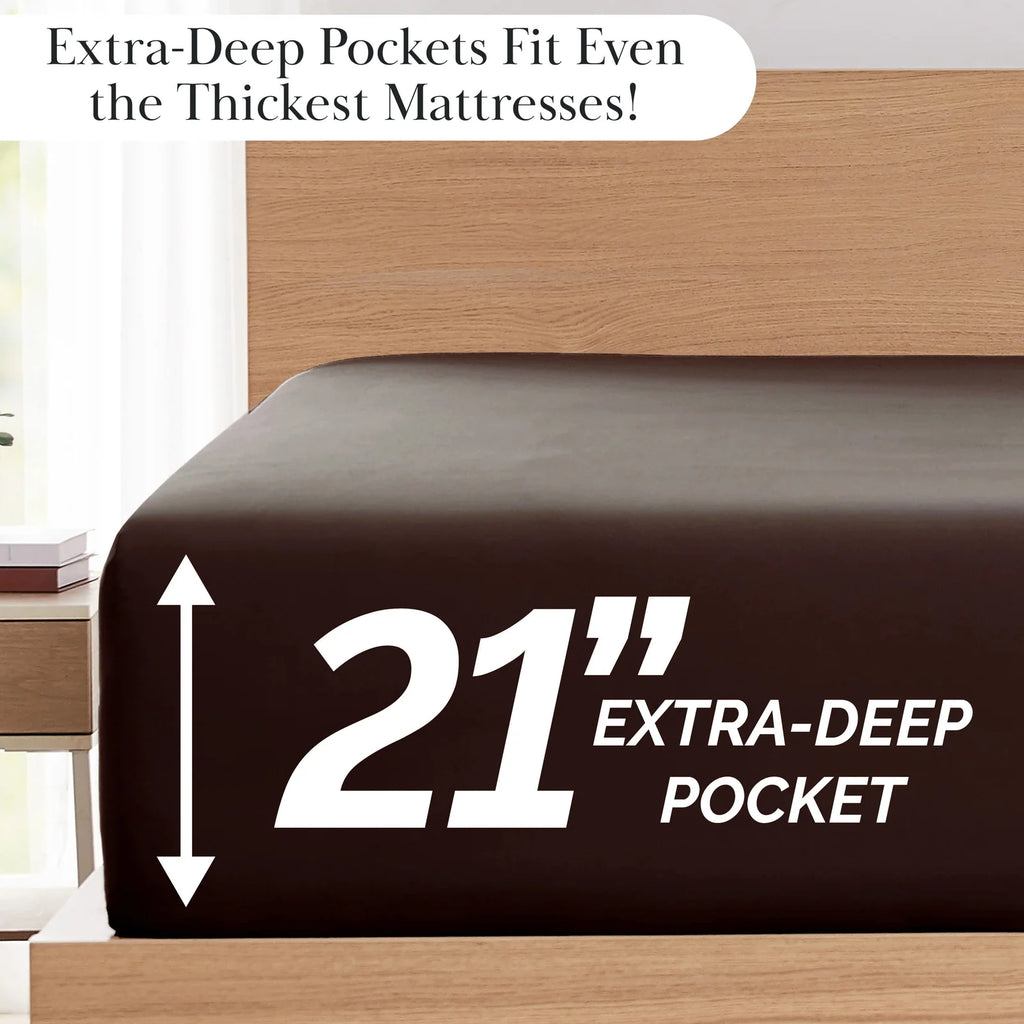 Pleated Microfiber Bed Sheet Set with 21-Inch Extra Deep Pockets for a Soft and Coordinated Bedroom — Brown / Twin