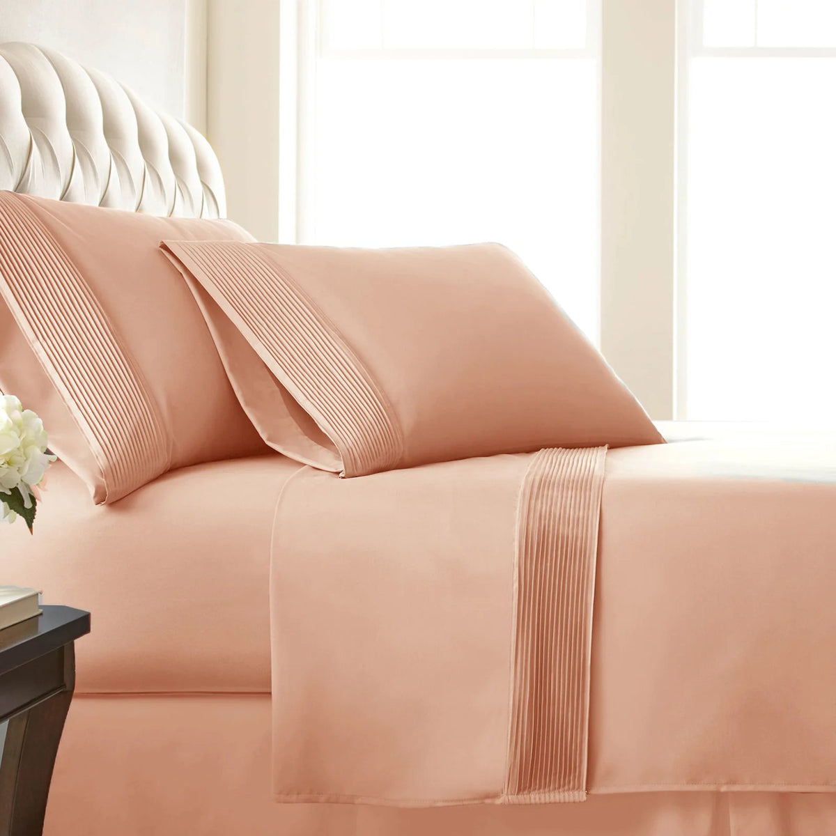 Pleated Microfiber Bed Sheet Set with 21-Inch Extra Deep Pockets for a Soft and Coordinated Bedroom — Blush / Twin XL