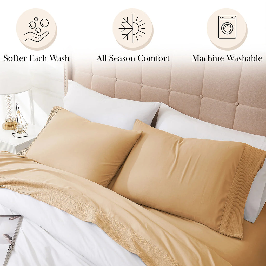Pleated Microfiber Bed Sheet Set with 21-Inch Extra Deep Pockets for a Soft and Coordinated Bedroom