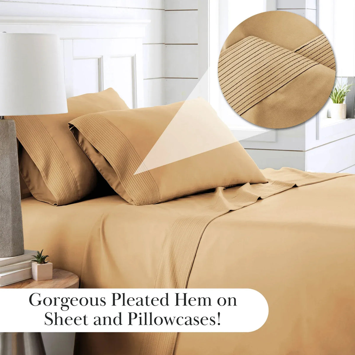 Pleated Microfiber Bed Sheet Set with 21-Inch Extra Deep Pockets for a Soft and Coordinated Bedroom
